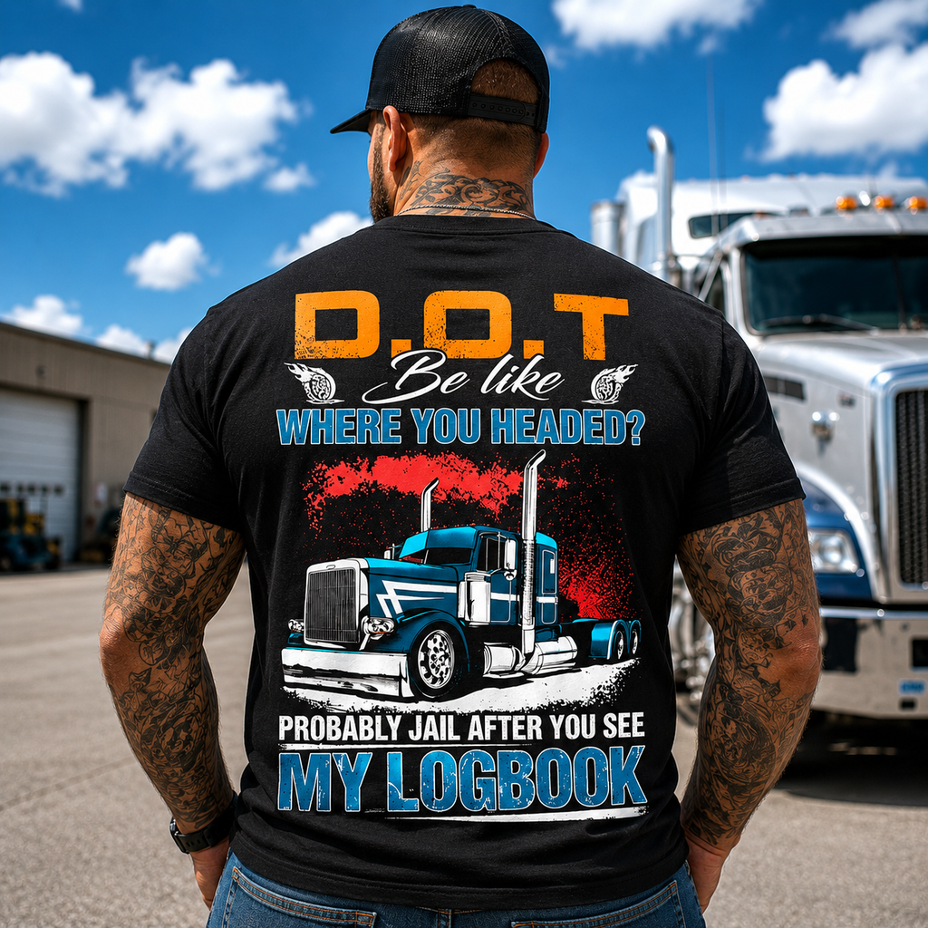 D.O.T Be Like Trucker Logbook Funny Back Print Graphic Tee