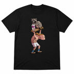 Raccoon Milk Lift political parody graphic tee black front print flat lay
