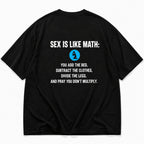 Black Sex Is Like Math funny adult back-print graphic tee genuine back-side flat lay on white