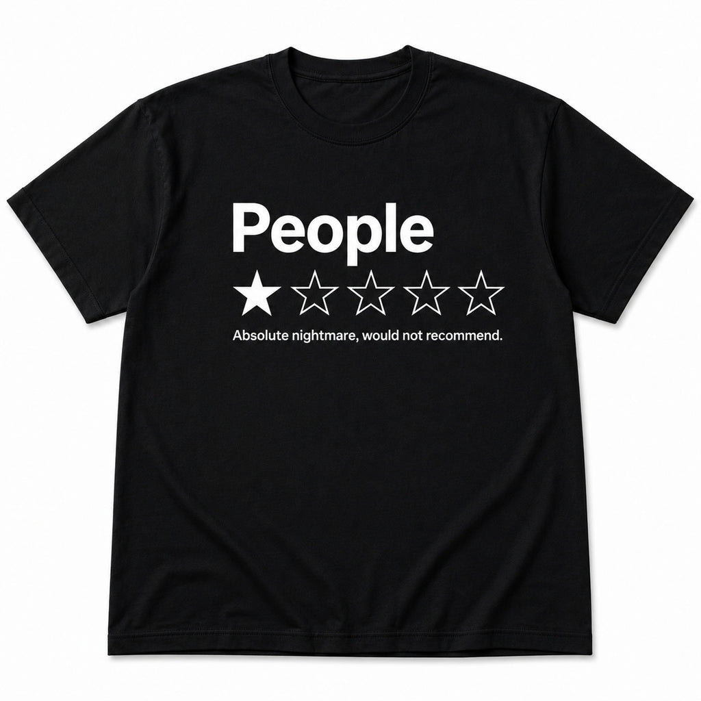 People one-star review funny graphic tee black front flat-lay product image