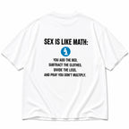 White Sex Is Like Math funny adult back-print graphic tee genuine back-side flat lay on white