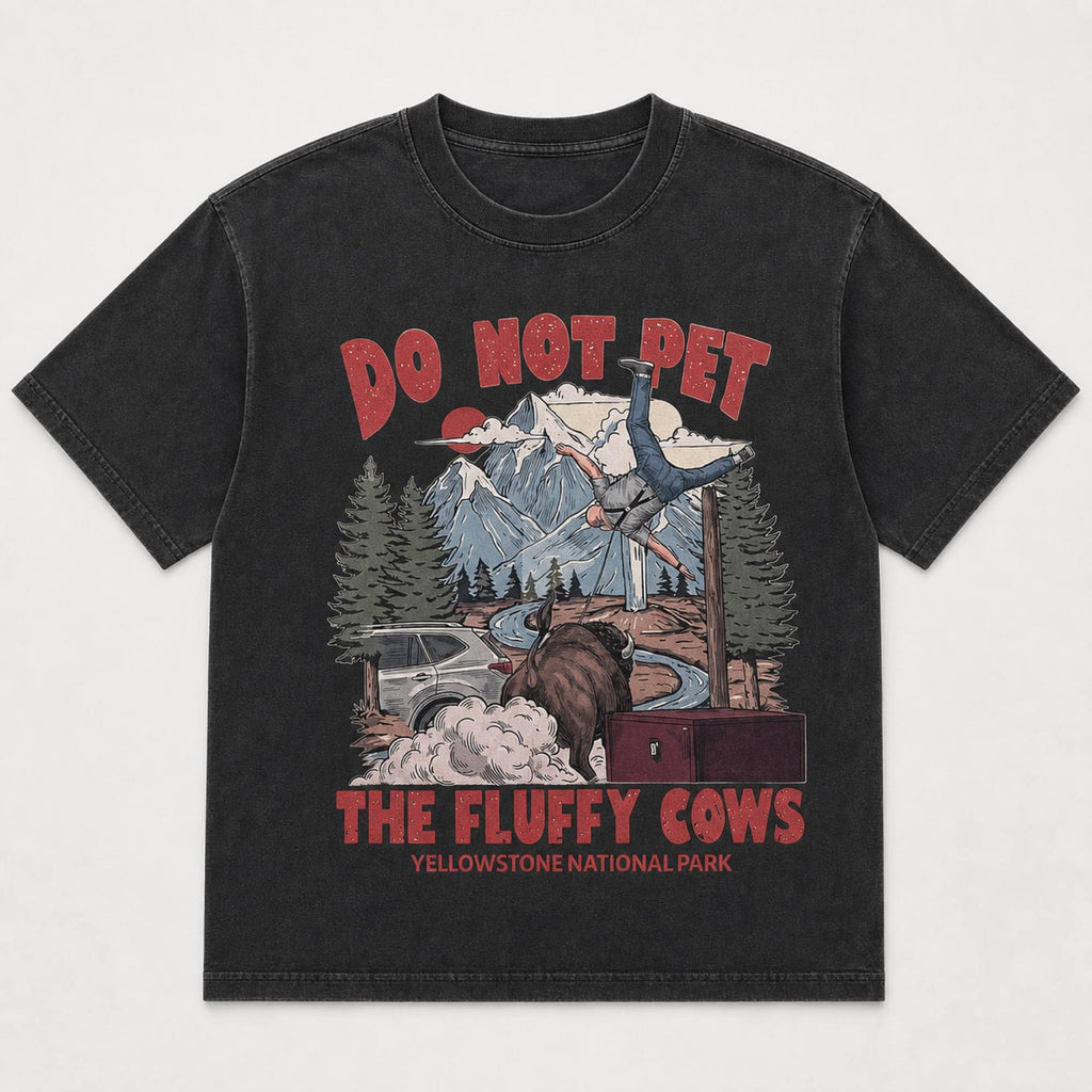 Yellowstone bison safety warning washed black graphic tee front flat lay